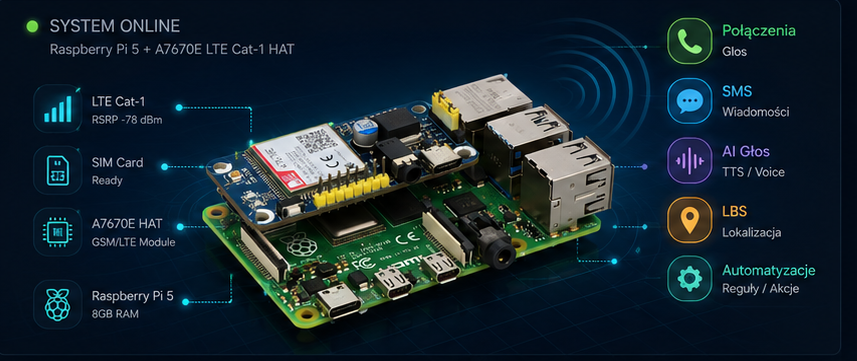System online: Raspberry Pi 5 i A7670E LTE Cat-1 HAT